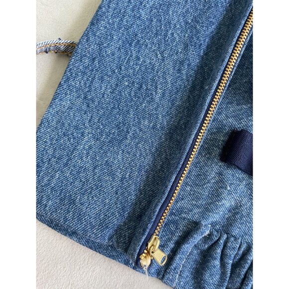 Vintage Denim Makeup Organizer Bag With 4 Makeup Brush Holder Wrap-Around Strap - Picture 8 of 12
